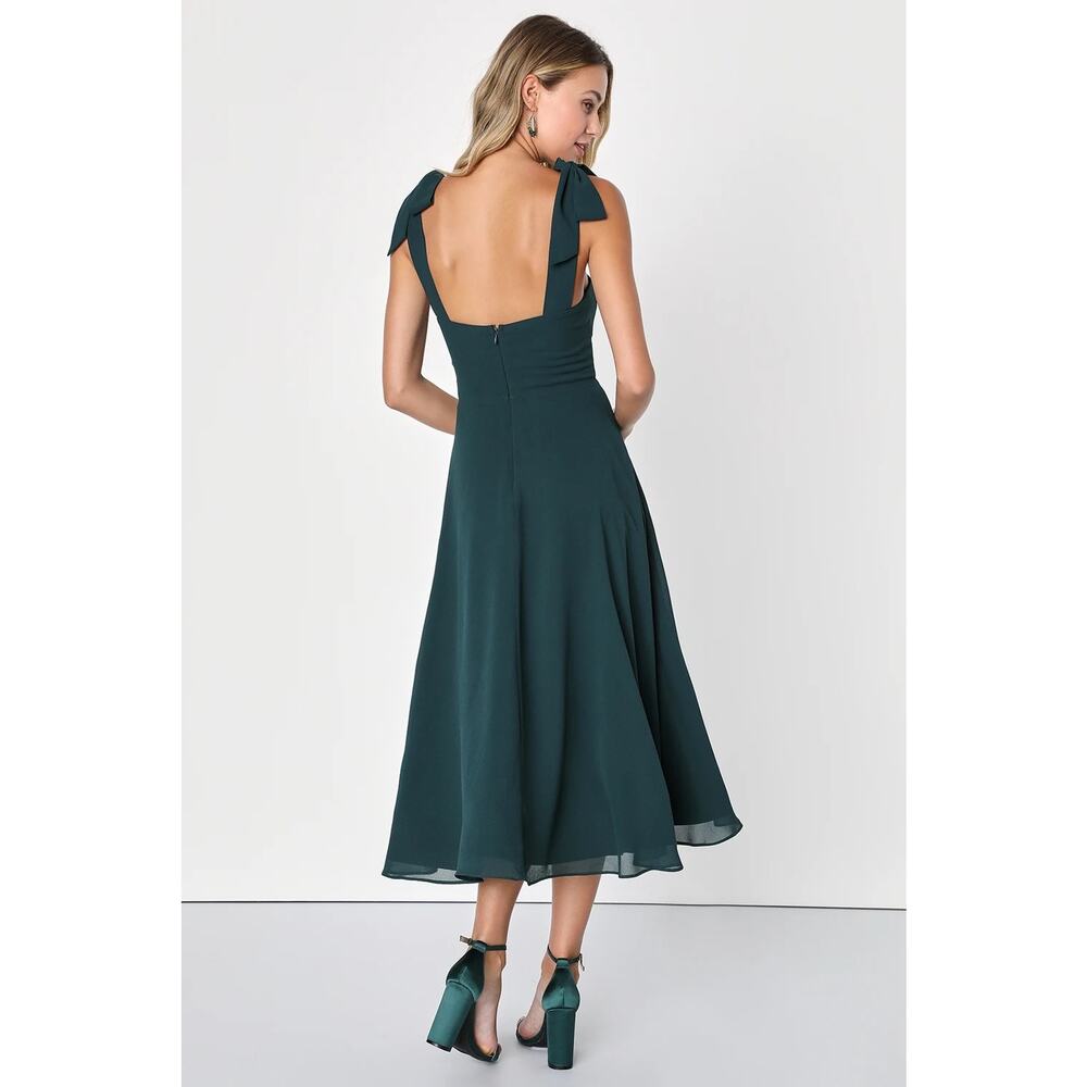 NWT Lulus Sophisticated Charisma Dark Teal Tie-Strap A-Line Midi Dress Size L - Picture 5 of 7